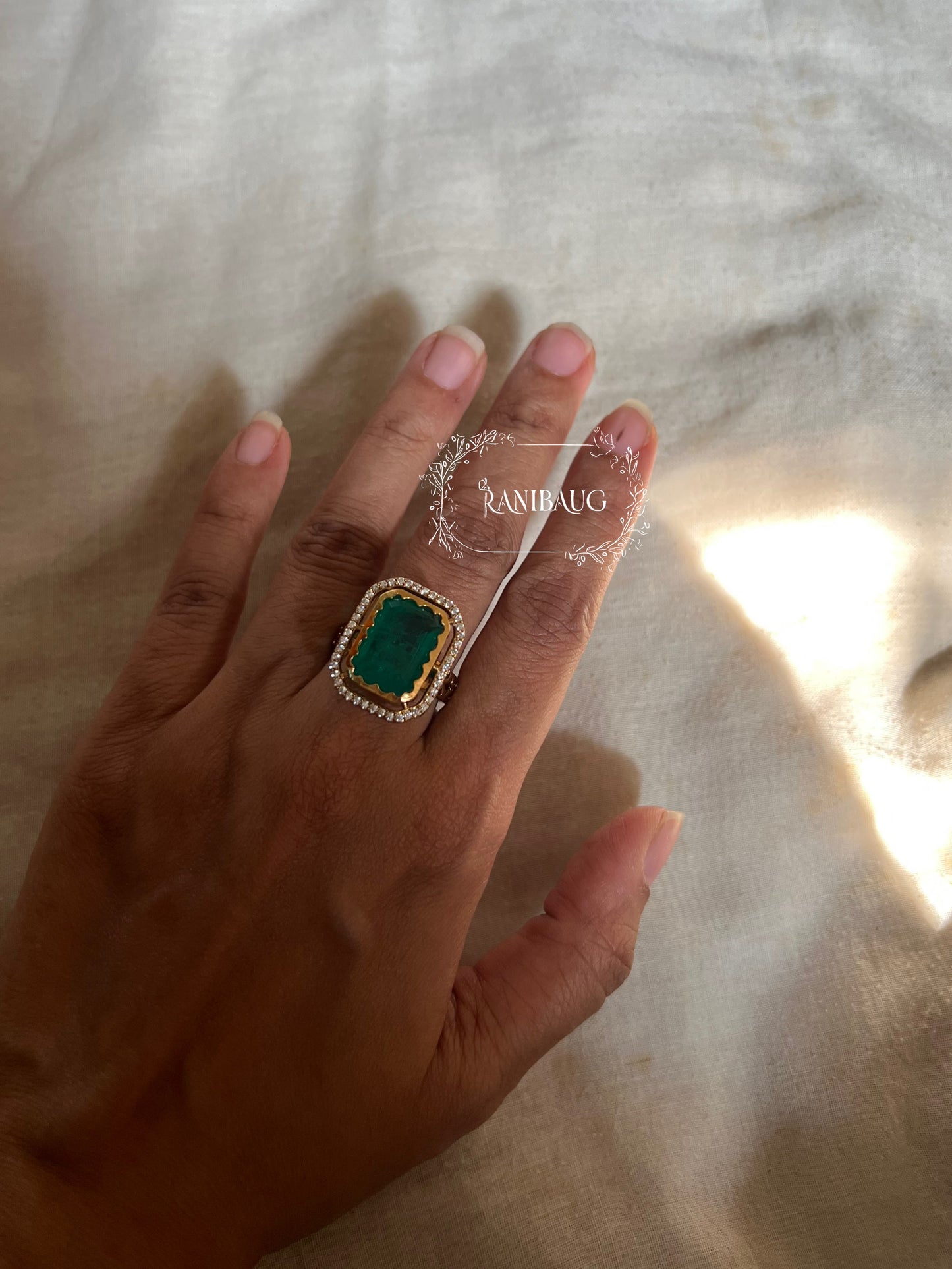 Anuja Polki Gem Frame Rectangular Colored Gemstone Stud Rings By Ranibaug