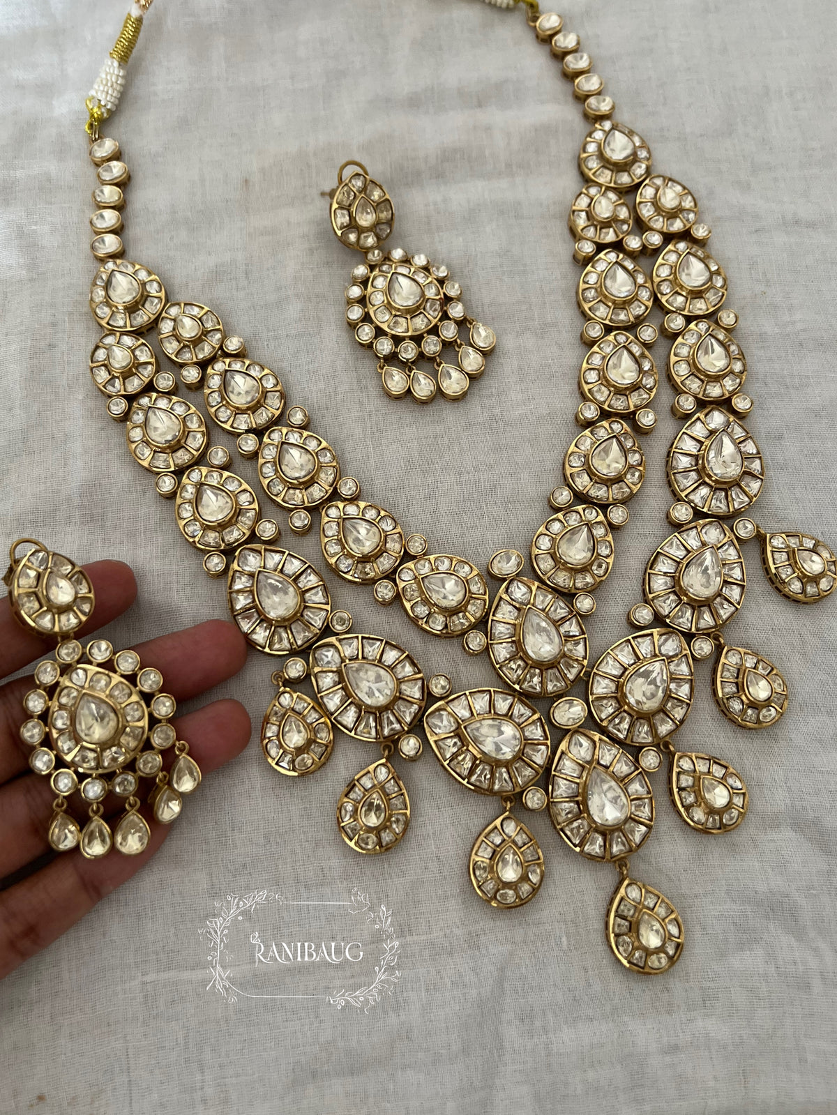 Anupama Polki Layered Royal Gold Finish Necklace Set By Ranibaug