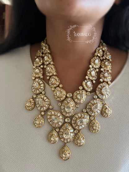 Anupama Polki Layered Royal Gold Finish Necklace Set By Ranibaug