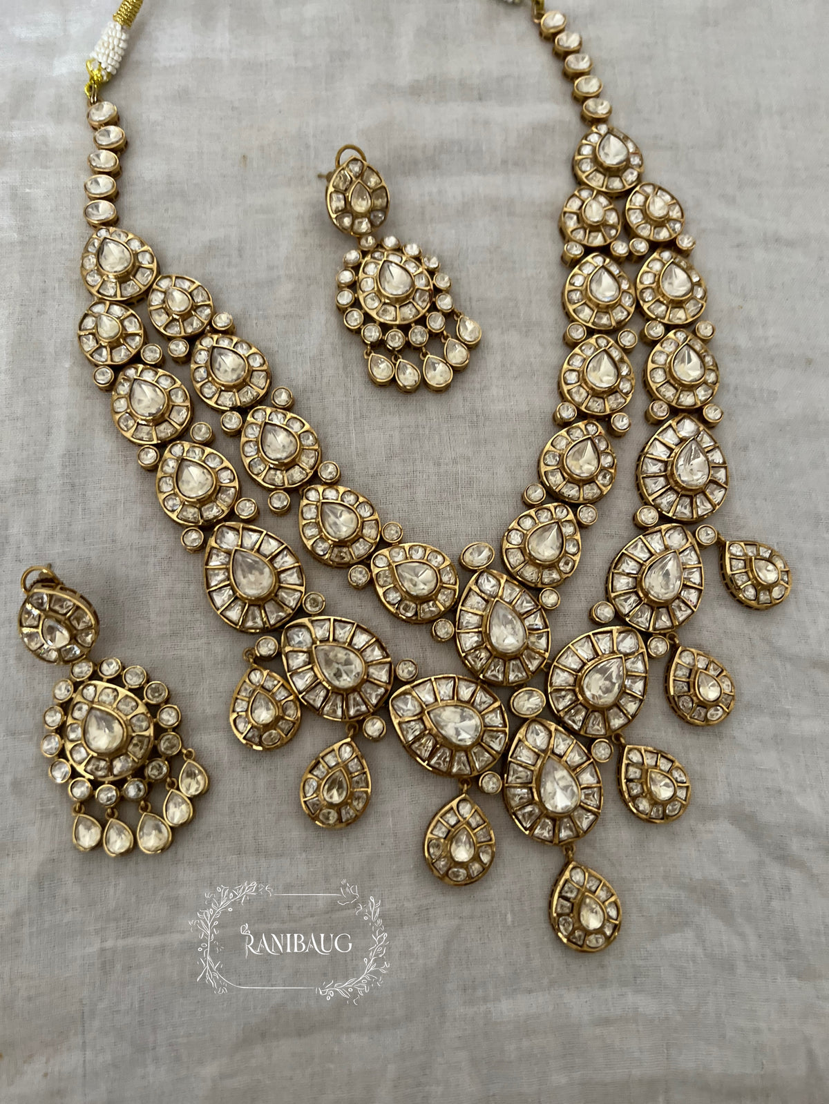 Anupama Polki Layered Royal Gold Finish Necklace Set By Ranibaug