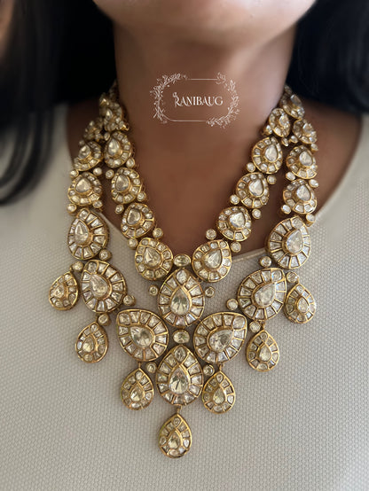 Anupama Polki Layered Royal Gold Finish Necklace Set By Ranibaug