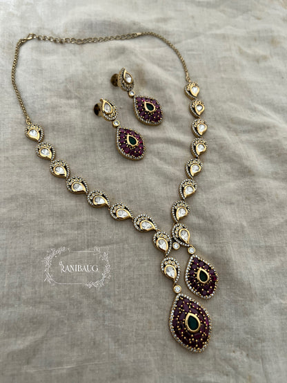 Anupriya Gold Finish Polki Studded Designer Teardrop Motif Necklace Set By Ranibaug
