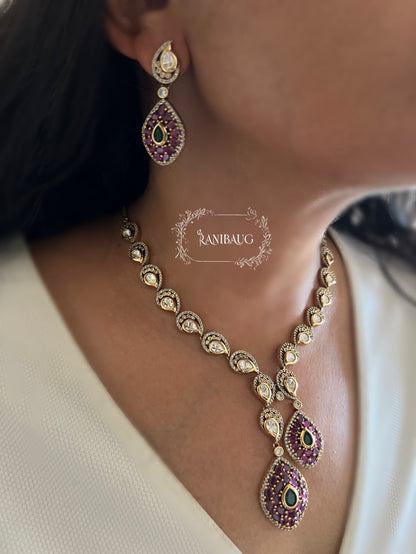 Anupriya Gold Finish Polki Studded Designer Teardrop Motif Necklace Set By Ranibaug