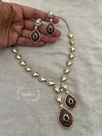 Anupriya Gold Finish Polki Studded Designer Teardrop Motif Necklace Set By Ranibaug