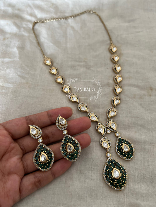 Anupriya Gold Finish Polki Studded Designer Teardrop Motif Necklace Set By Ranibaug