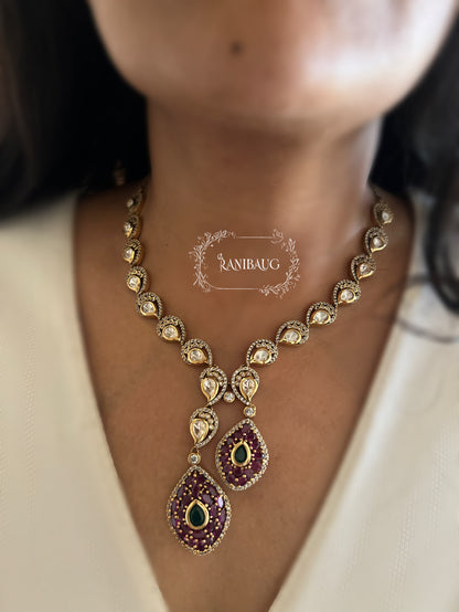 Anupriya Gold Finish Polki Studded Designer Teardrop Motif Necklace Set By Ranibaug