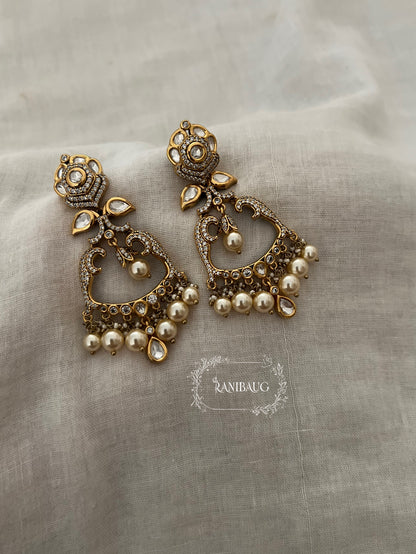 Anusha Gold Finish Polki Studded Pearl Adorned Chandbali Earrings By Ranibaug