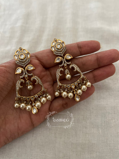 Anusha Gold Finish Polki Studded Pearl Adorned Chandbali Earrings By Ranibaug
