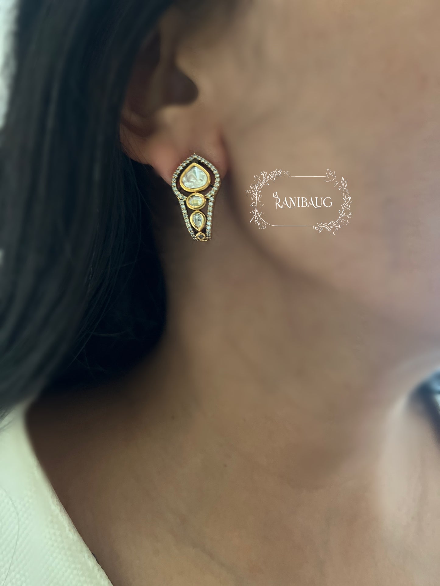 Anvi Polki Kundan Premium Gold Plated Ear Diamond Studs By Ranibaug
