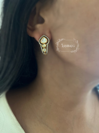 Anvi Polki Kundan Premium Gold Plated Ear Diamond Studs By Ranibaug