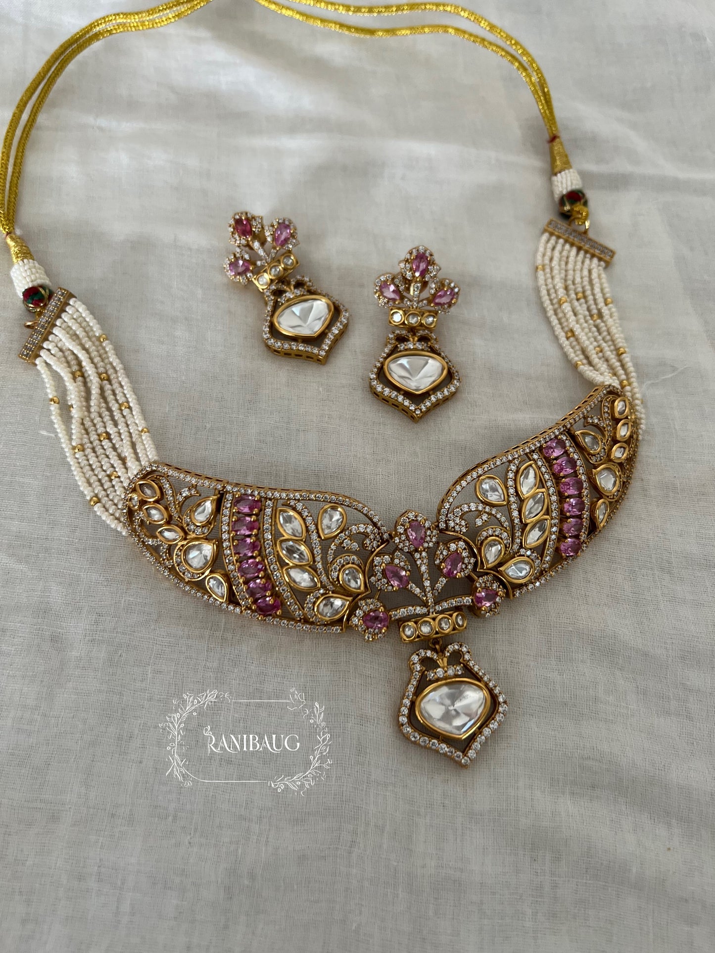 Anya Emerald And Pink Intricate Designer Royal Gold Finish Statement Jewellery Set By Ranibaug | The Wedding Collection 2026