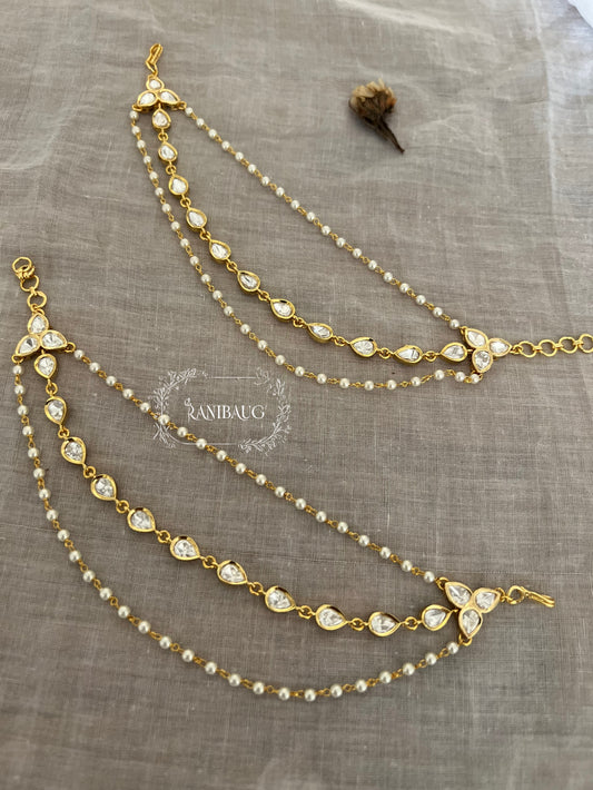 Anya Kundan Pearl Gold Tone Mossainite Stone Studded Hair Chain By Ranibaug