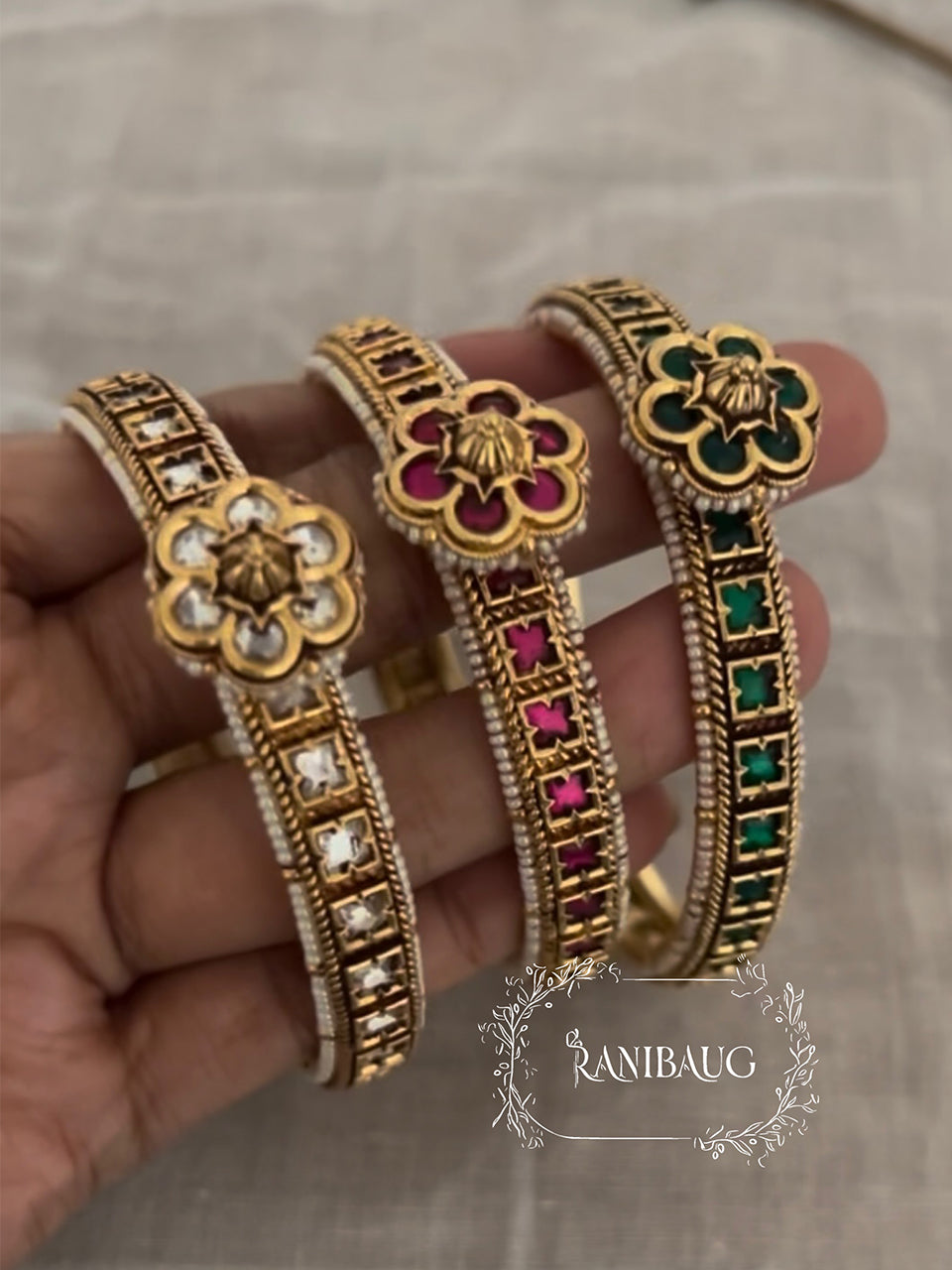 Aparna Floral Motif Colored Stone Studded Bangle Bridal By Ranibaug