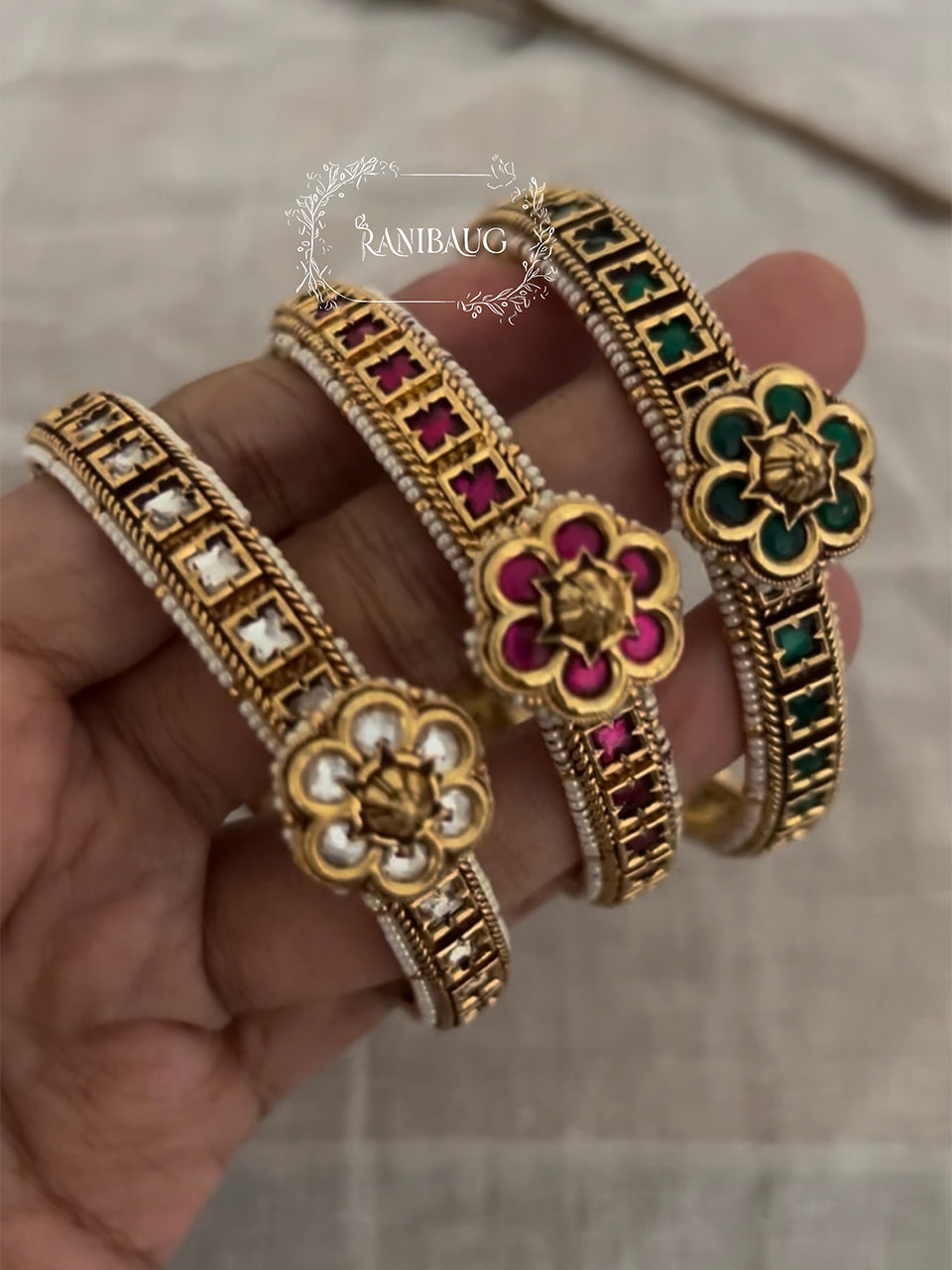 Aparna Floral Motif Colored Stone Studded Bangle Bridal By Ranibaug