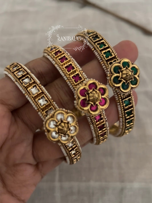 Aparna Floral Motif Colored Stone Studded Bangles Bridal Set By Ranibaug