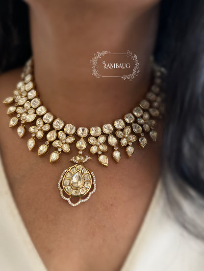 Apeksha Polki Studded Royal Gold Finish Festive Necklace Jewellery Set By Ranibaug