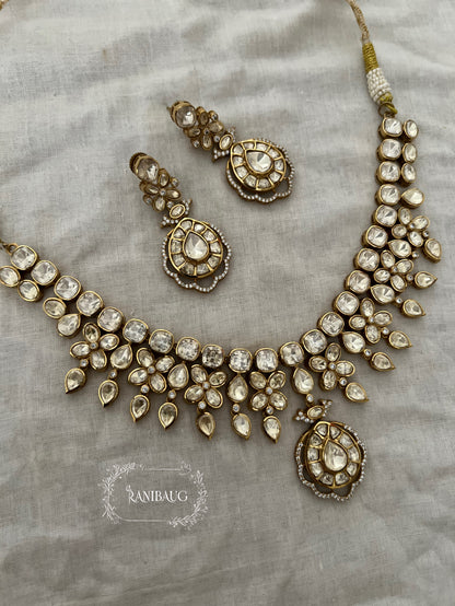 Apeksha Polki Studded Royal Gold Finish Festive Necklace Jewellery Set By Ranibaug