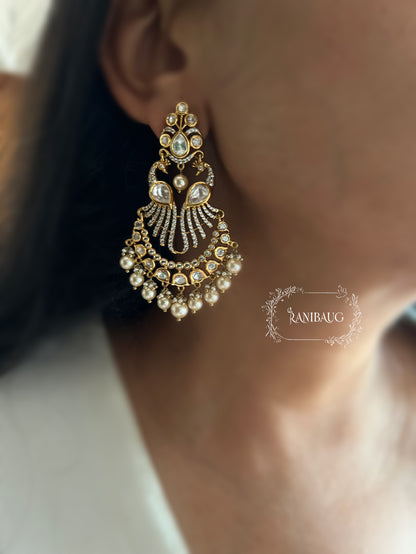 Aradhna Polki Kundan Designer Gold Finish Festive Chandbali By Ranibaug