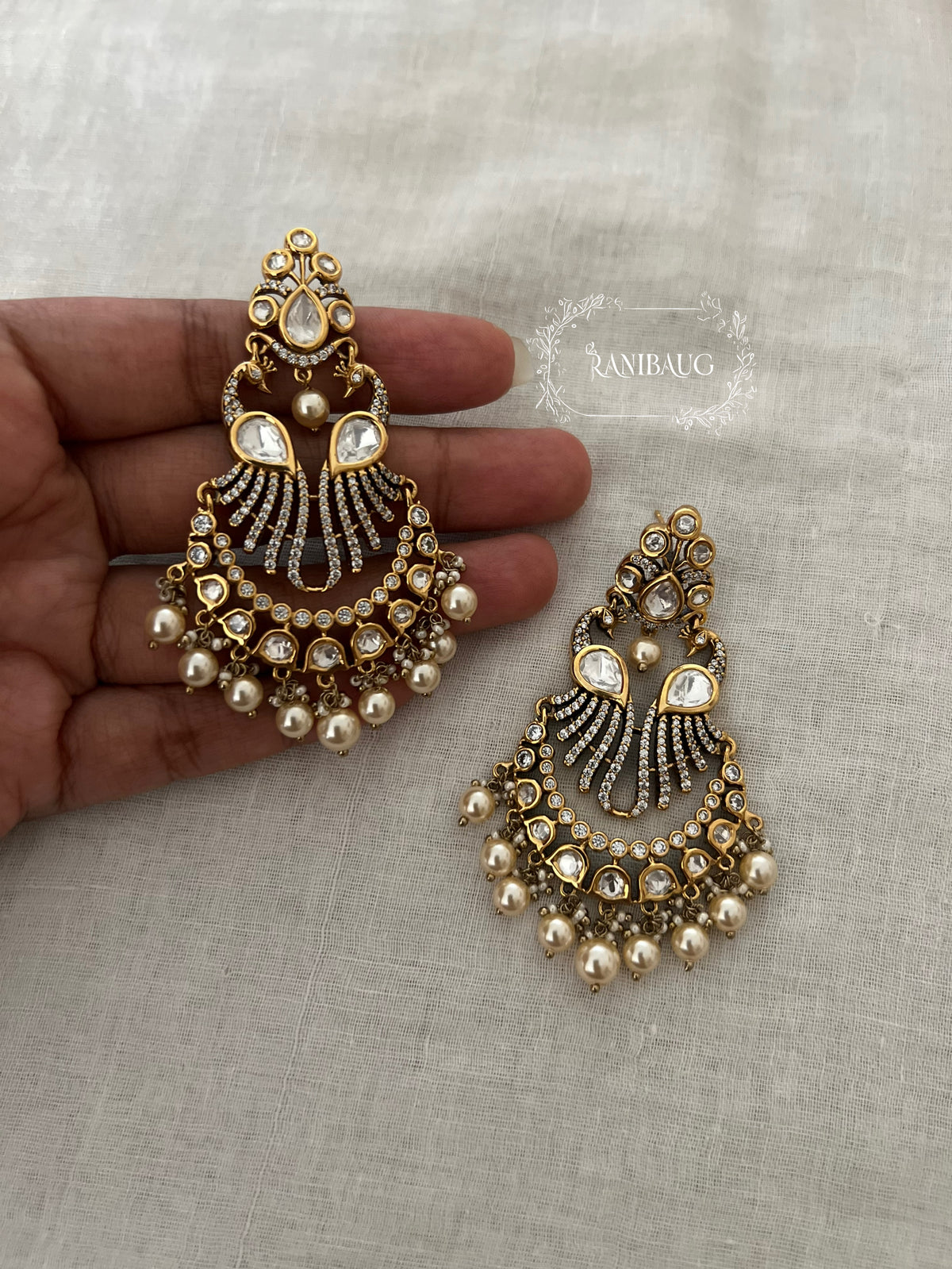 Aradhna Polki Kundan Designer Gold Finish Festive Chandbali By Ranibaug