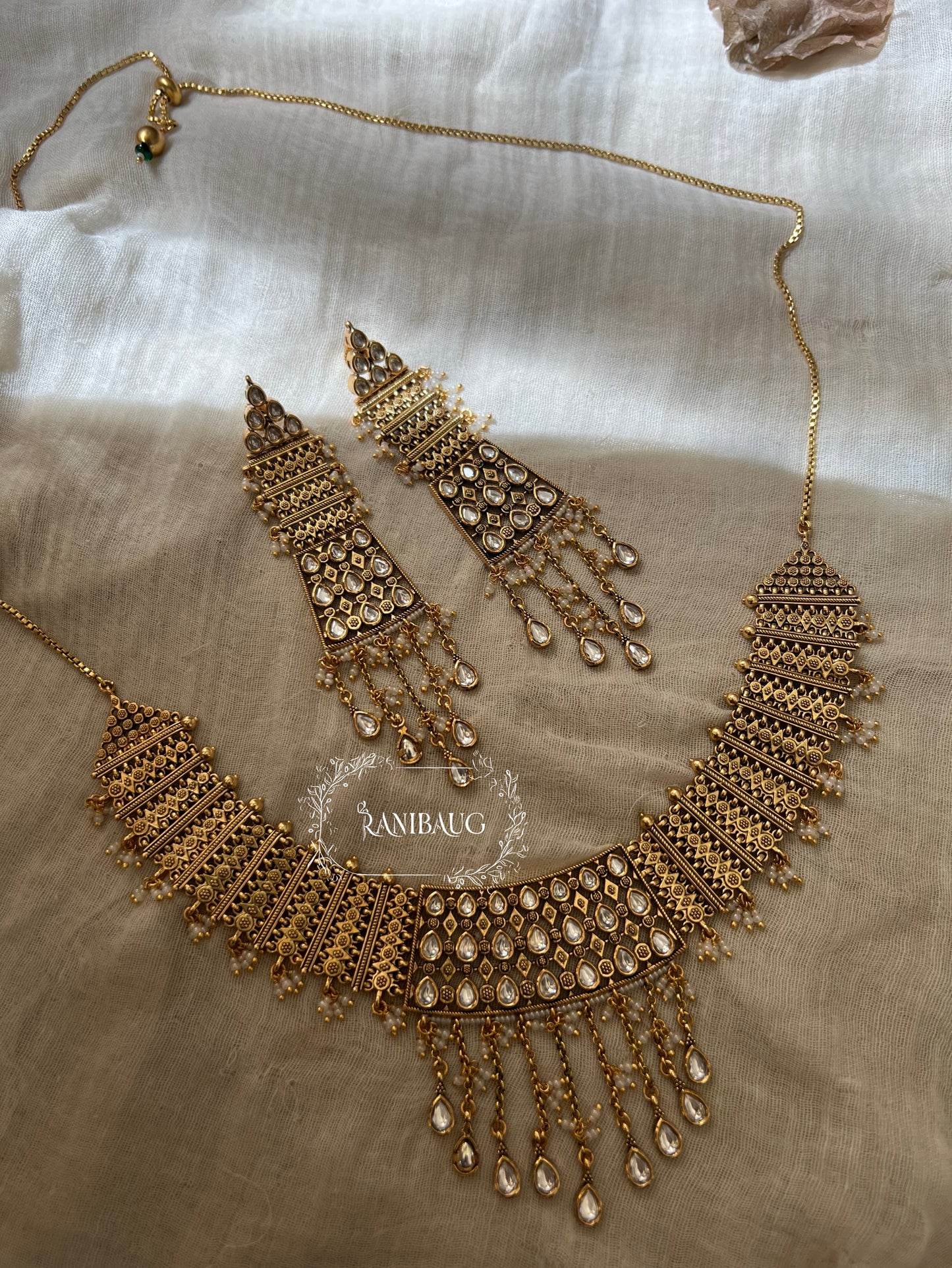 Aradhya Gold Designer South Indian Style Temple Heritage Necklace Jewellery Set By Ranibaug
