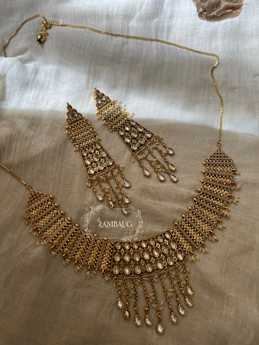 Aradhya Gold Designer South Indian Style Temple Heritage Necklace Jewellery Set By Ranibaug