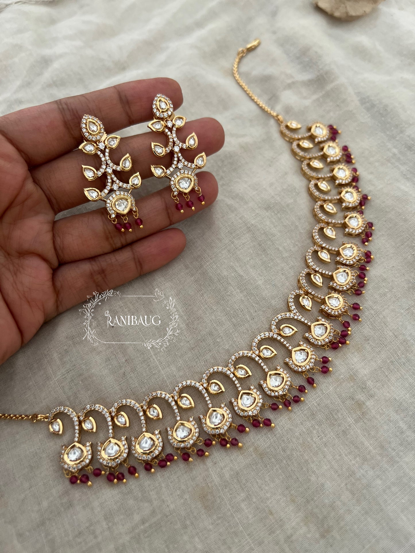 Aradhya Leaf Kundan Polki Necklace Choker Indian Jewelry Set By Ranibaug | Wedding Jewellery Collection 2025 2026
