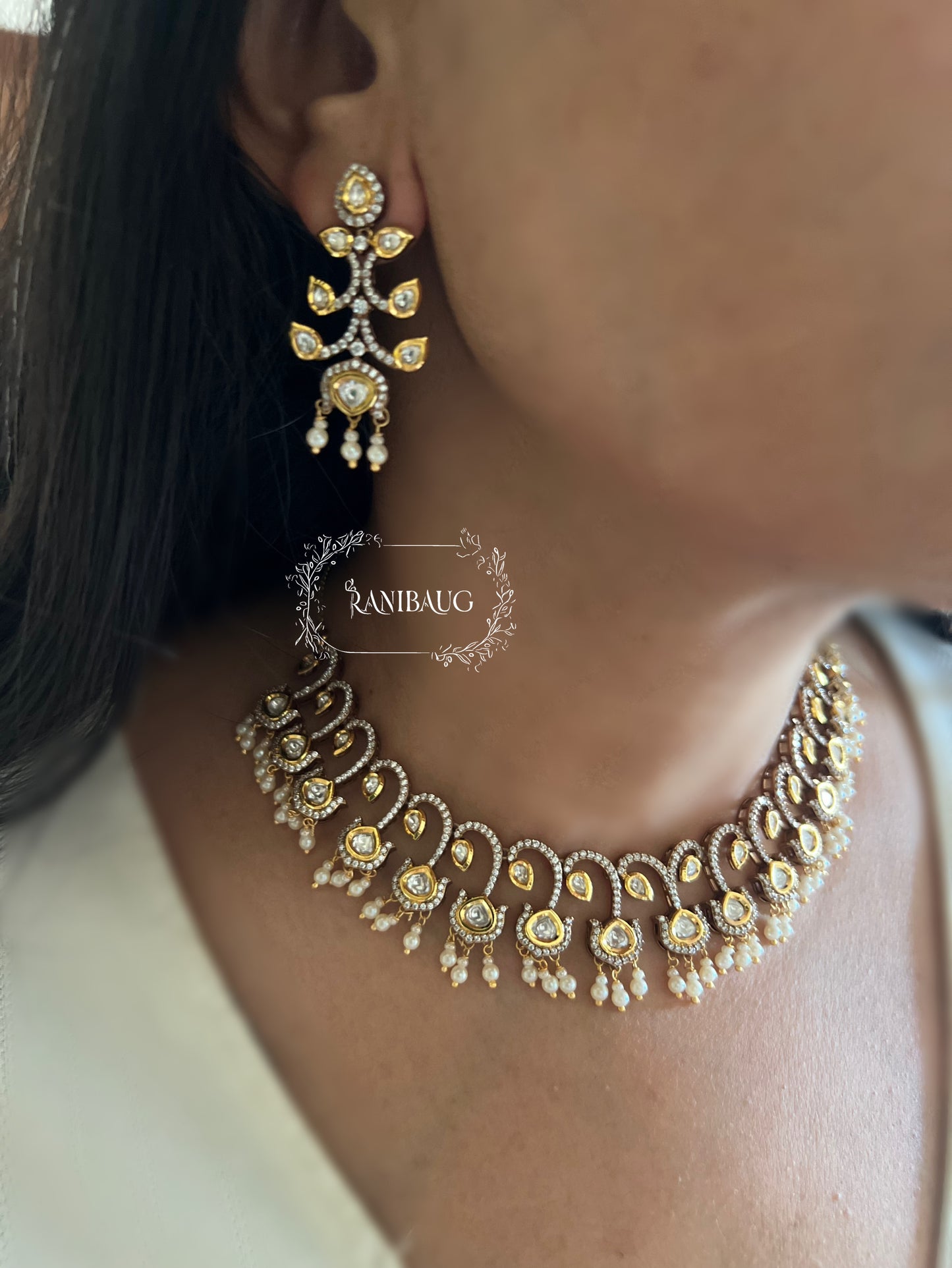 Aradhya Leaf Kundan Polki Necklace Choker Indian Jewelry Set By Ranibaug | Wedding Jewellery Collection 2025 2026