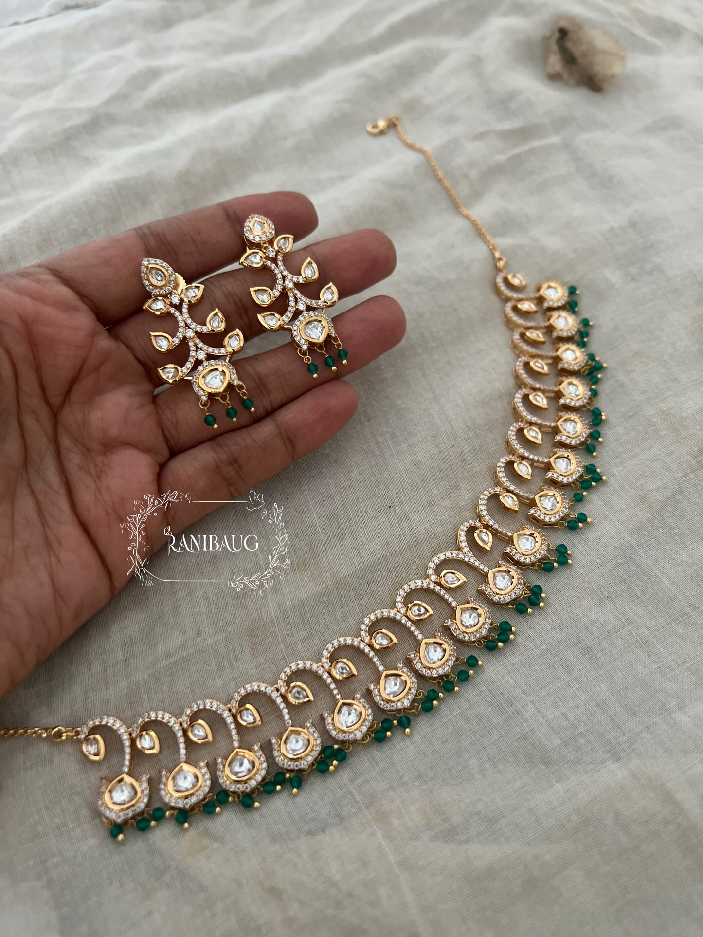 Aradhya Leaf Kundan Polki Necklace Choker Indian Jewelry Set By Ranibaug | Wedding Jewellery Collection 2025 2026