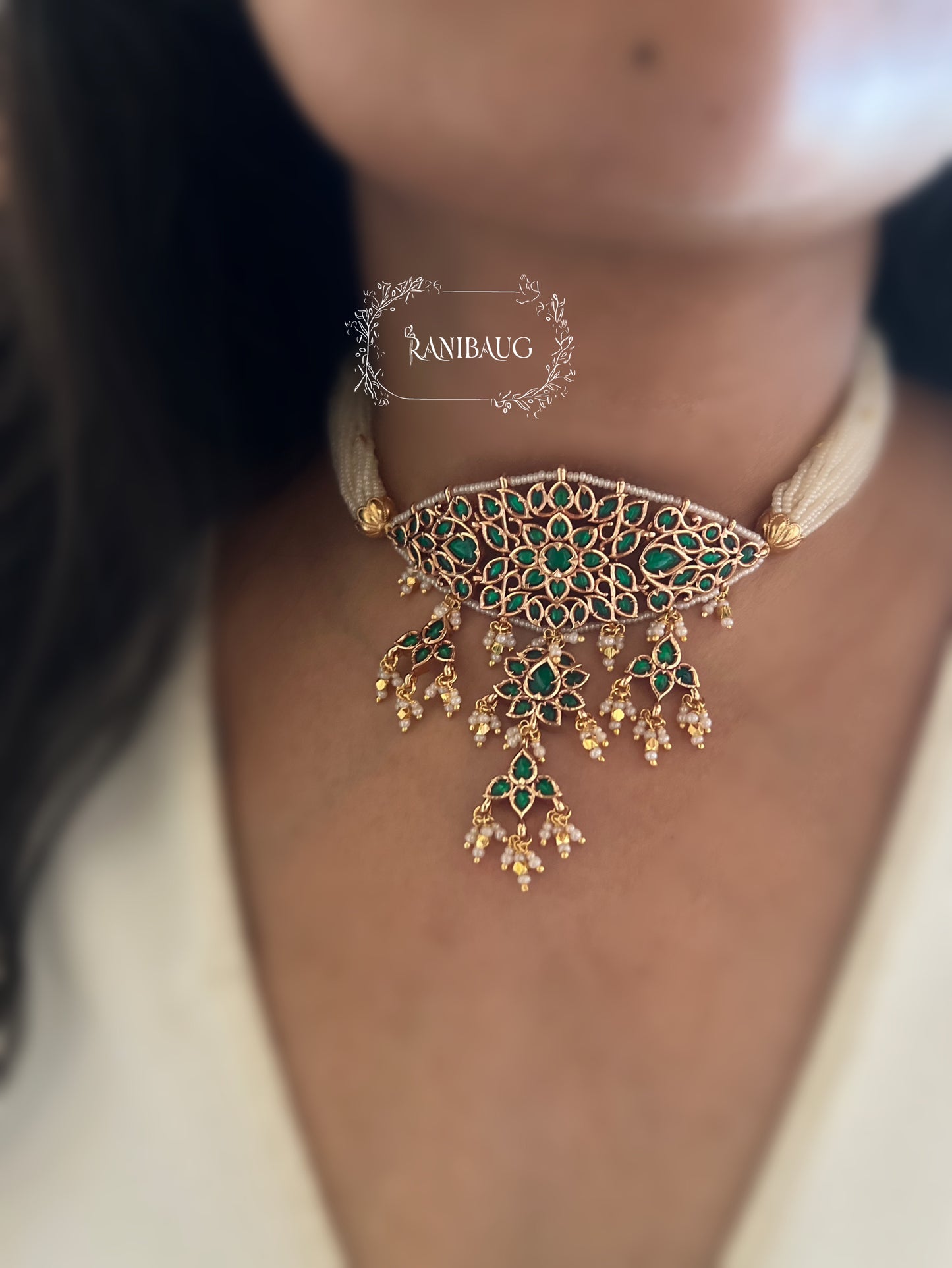 Aradhya Timeless Elegance Meenakari Traditional Indian Choker with Pearl Tassel Jewelry Set by Ranibaug