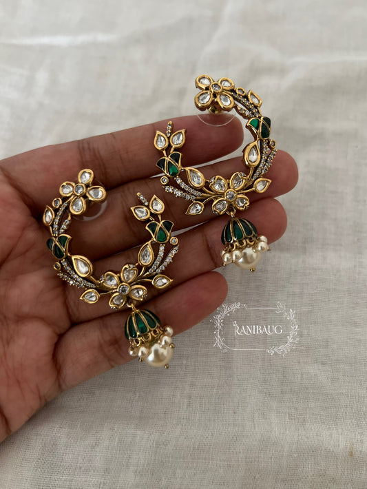 Arakshi Meenakari Style Floral Crescent Pearl Drop Earrings By Ranibaug