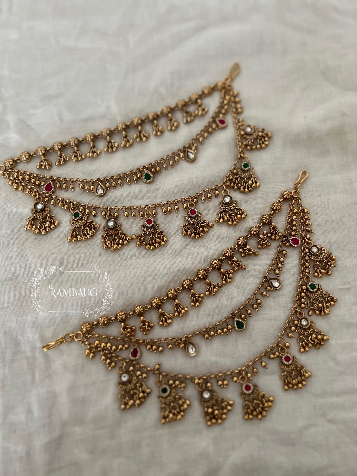 Arambhi Antique Gold Royal Temple Heritage Hair Chain Jewelry By Ranibaug
