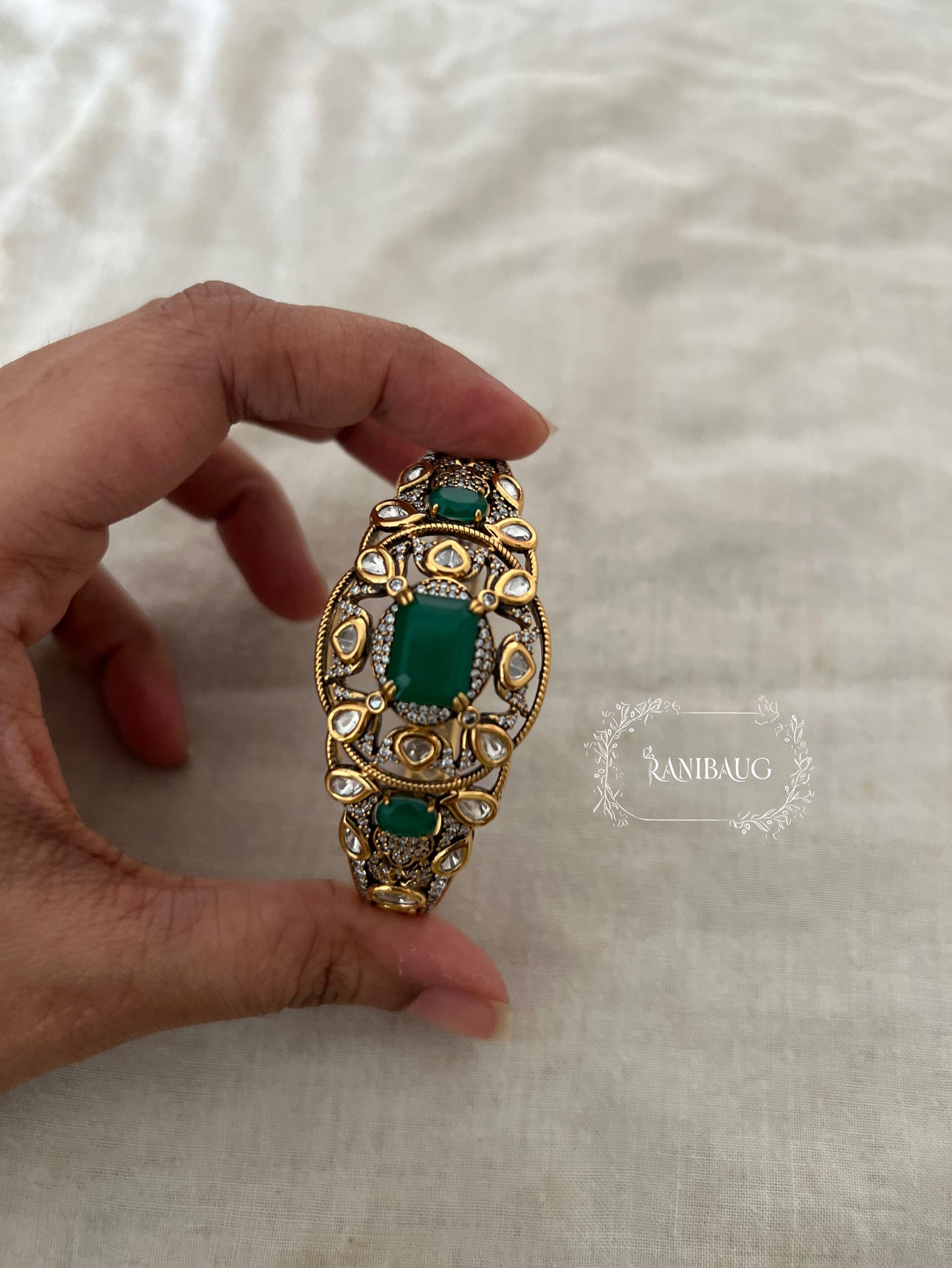 Aranya Green Polki Diamond Bracelet By Ranibaug | Gold Bracelet For Women India