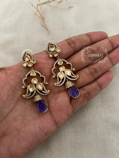 Aria Polki Gold Plated Chandelier Festive Earrings With Dangling Gemstone For Wedding By Ranibaug | 2025