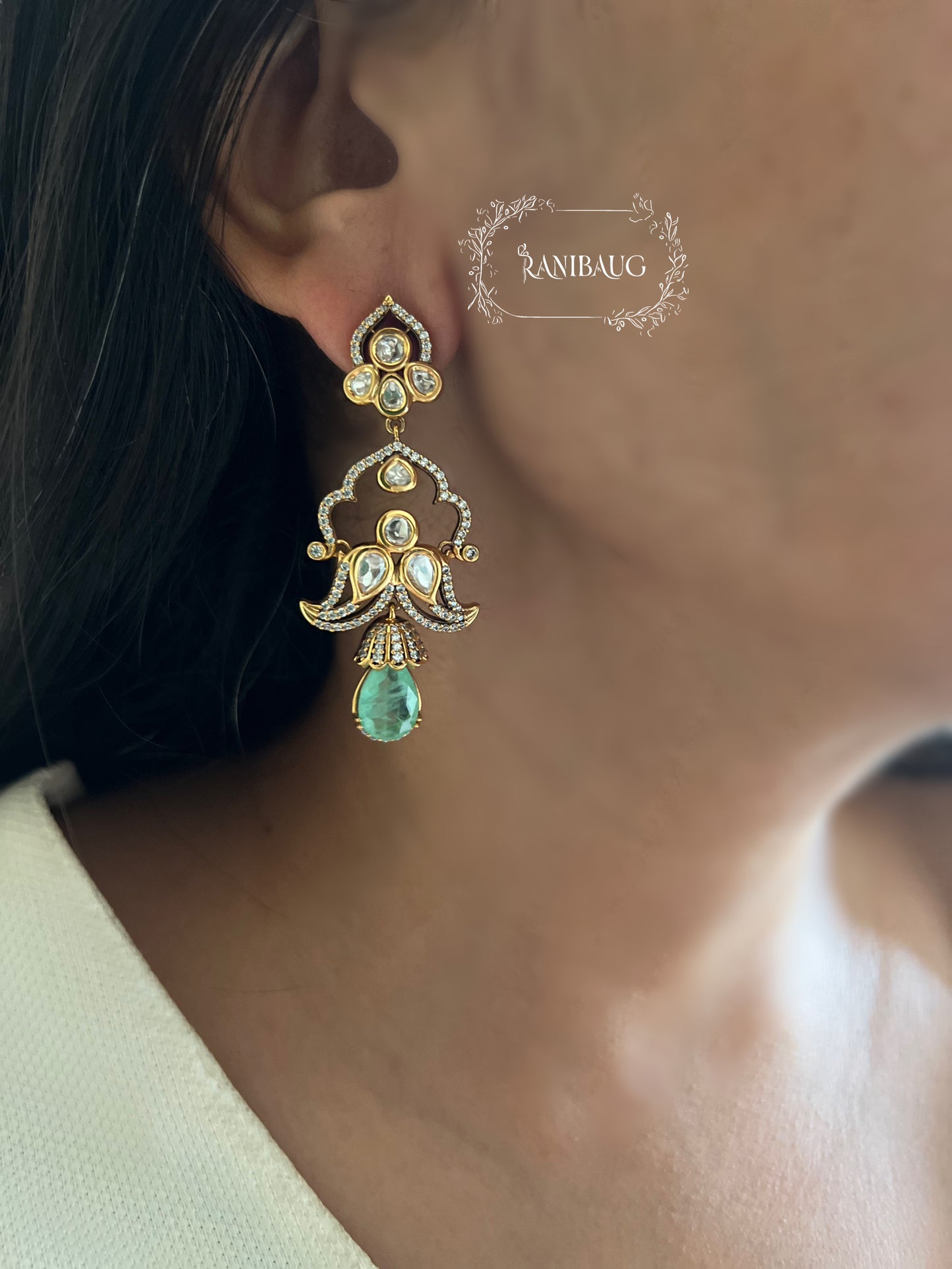 Aria Polki Gold Plated Chandelier Festive Earrings With Dangling Gemstone For Wedding By Ranibaug | 2025