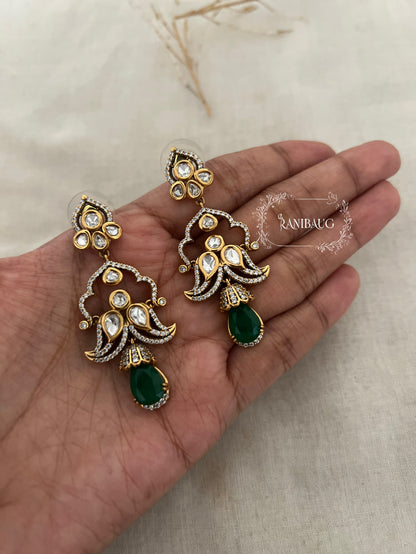 Aria Polki Gold Plated Chandelier Festive Earrings With Dangling Gemstone For Wedding By Ranibaug | 2025