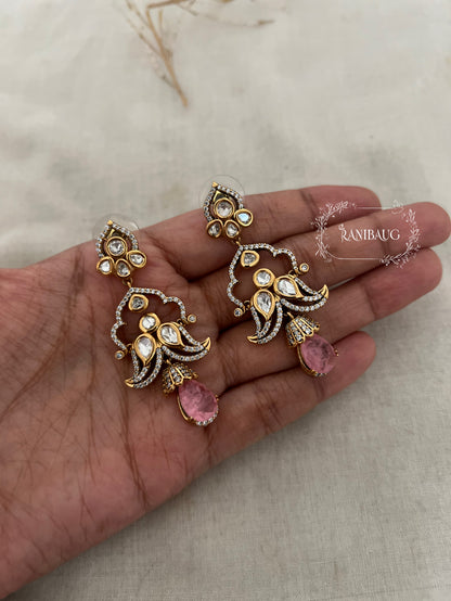 Aria Polki Gold Plated Chandelier Festive Earrings With Dangling Gemstone For Wedding By Ranibaug | 2025