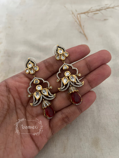 Aria Polki Gold Plated Chandelier Festive Earrings With Dangling Gemstone For Wedding By Ranibaug | 2025
