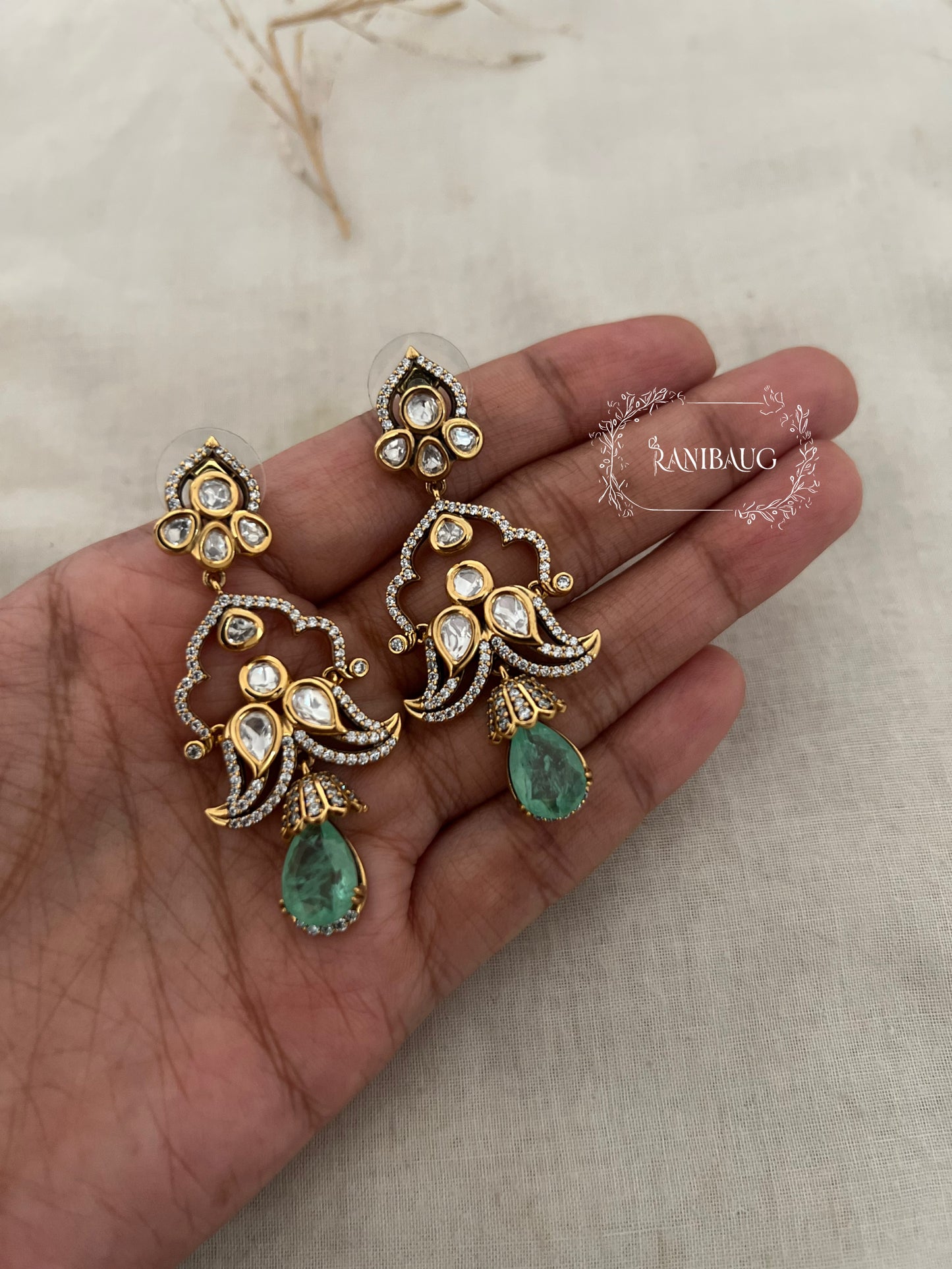 Aria Polki Gold Plated Chandelier Festive Earrings With Dangling Gemstone For Wedding By Ranibaug | 2025