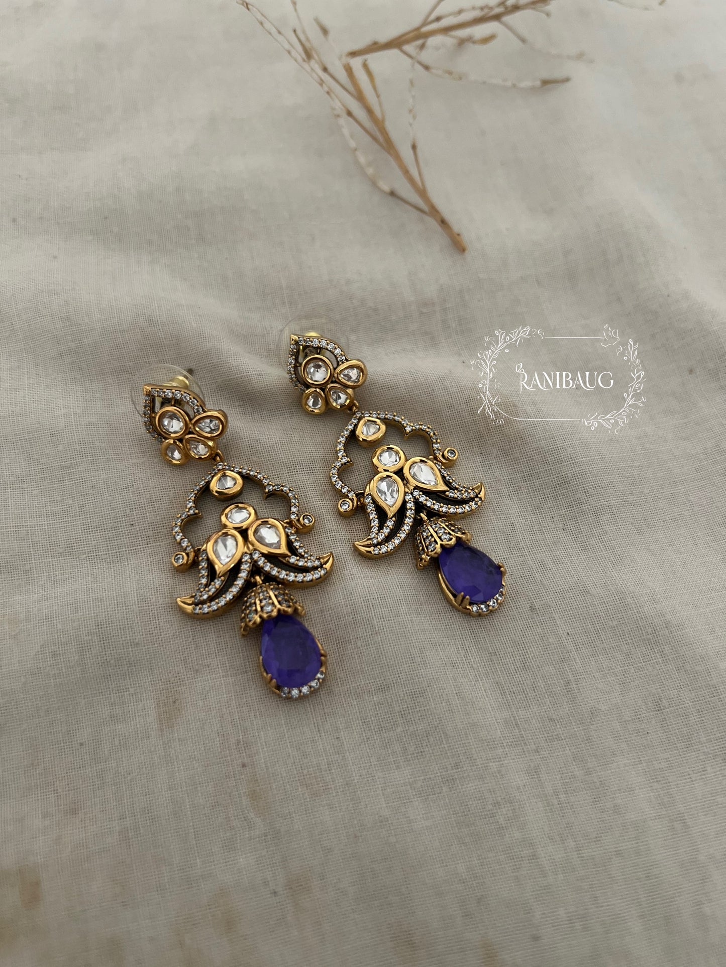 Aria Polki Gold Plated Chandelier Festive Earrings With Dangling Gemstone For Wedding By Ranibaug | 2025