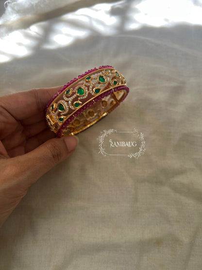 Arna Gold Plated Pink And Green Bangle For Lehenga By Ranibaug