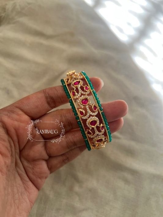 Arna Gold Plated Pink And Green Bangle For Lehenga By Ranibaug