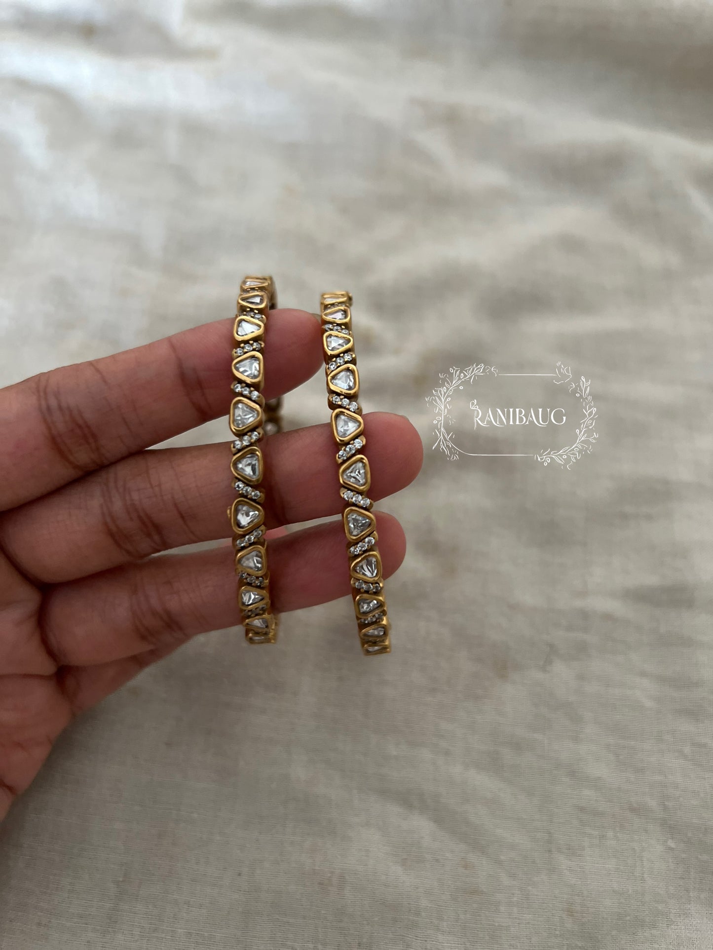 Arohi Cute Minimal Polki Studded Bangle Jewellery In Premium Gold Finish And Zirconias By Ranibaug