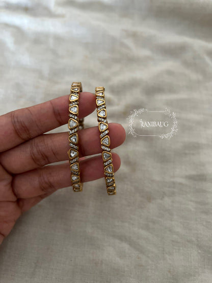 Arohi Cute Minimal Polki Studded Bangle Jewellery In Premium Gold Finish And Zirconias By Ranibaug