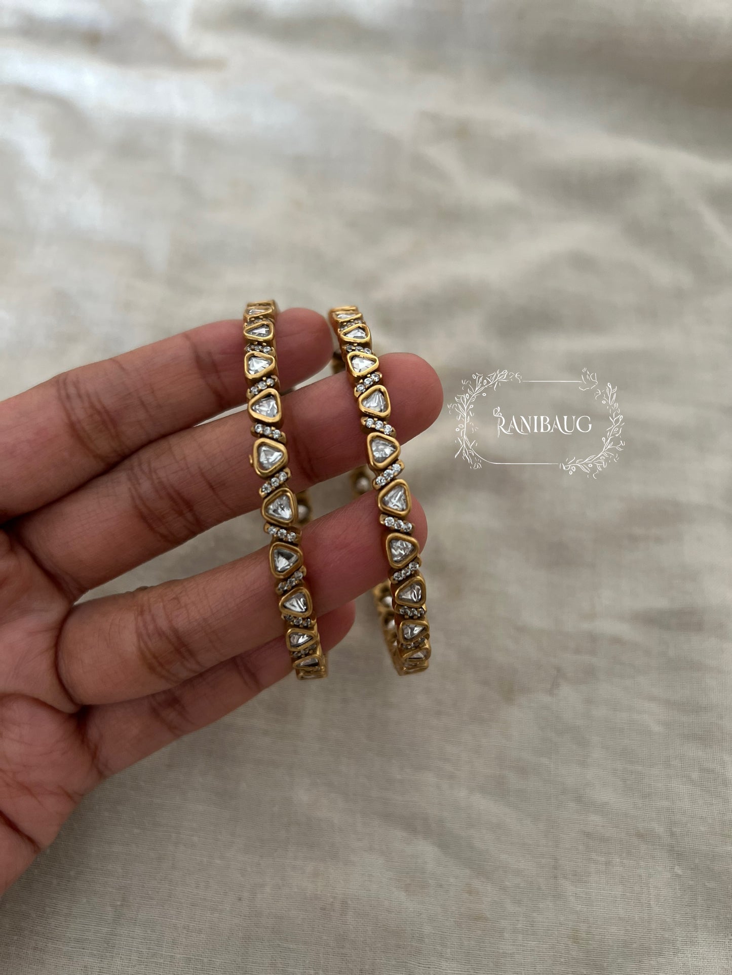 Arohi Cute Minimal Polki Studded Bangle Jewellery In Premium Gold Finish And Zirconias By Ranibaug