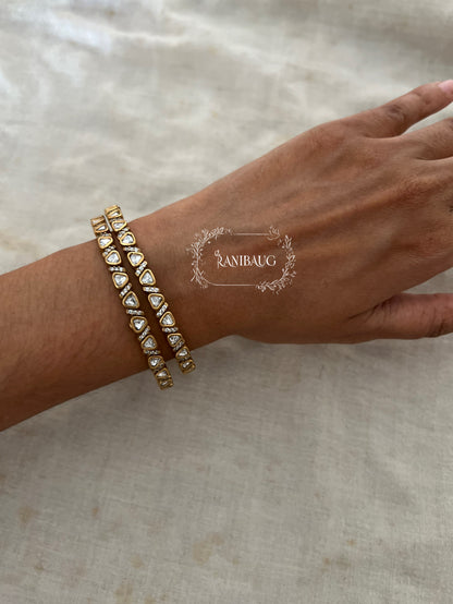 Arohi Cute Minimal Polki Studded Bangle Jewellery In Premium Gold Finish And Zirconias By Ranibaug