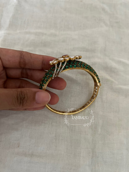 Arohi Polki Gemstone Gold Finish Emerald Ruby Accent Bracelet By Ranibaug