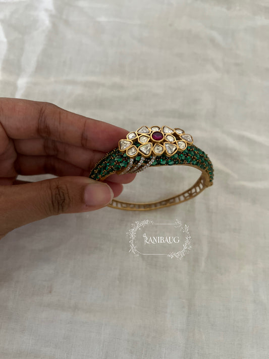 Arohi Polki Gemstone Gold Finish Emerald Ruby Accent Bracelet By Ranibaug
