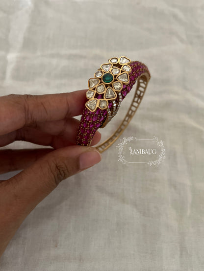 Arohi Polki Gemstone Gold Finish Emerald Ruby Accent Bracelet By Ranibaug