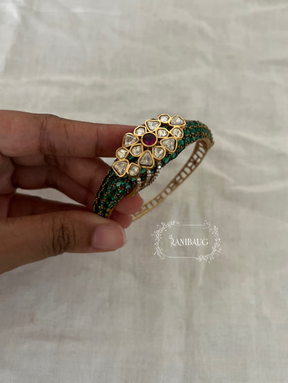 Arohi Polki Gemstone Gold Finish Emerald Ruby Accent Bracelet By Ranibaug