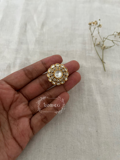 Arshna Minimal Gold Kundan Round Floral Motif Classic Ring Jewelry By Ranibaug
